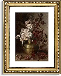 VIYYIEA Arte de parede floral vintage com moldura dourada, quarto, banheiro, sala de estar, buquê de rosas, impressões em tela, moldura de quadro antigo, pinturas clássicas, casa de fazenda, decoração