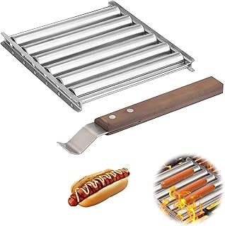 Hot Dog Grill Roller, Hot Dog Griller Roller Rack, 5 Hot Dog 6 Roller Grill Cooker Warmer with Handle, Stainless Steel Sausage Grill Roller Rack, Hot Dog Roll Cooker for Thorough Evenly Cooked