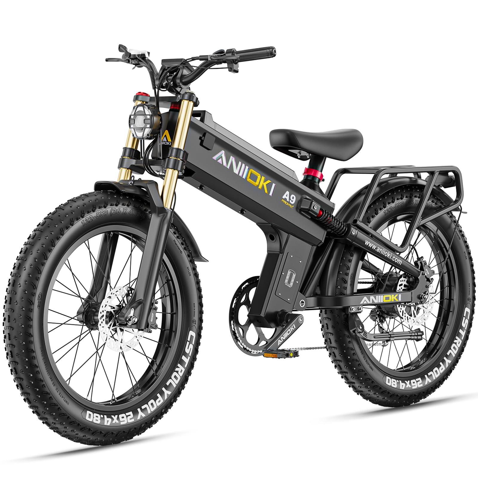 ANIIOKIA9 Pro Max Single/Dual Motor Ebike,Electric Bike with 52V 60ah Battery,33-45 Mph Top Speed,2000/4800W Peak Power,26 * 4.8" Fat Tire Dirt Bike, 200 Miles Commuting Bike