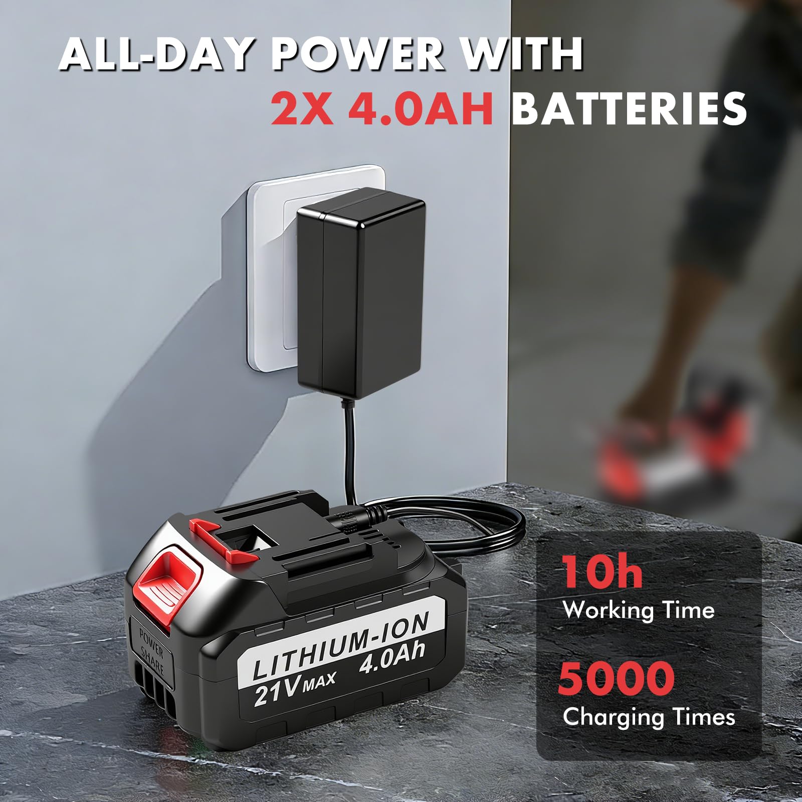 2 in 1 batteria vibrante per piastrelle e ventose con batteria, 200 kg (440 lbs), potenza di aspirazione regolabile a 9 marce, vibratore per piastrelle, vetro, marmo, ventosa 255 x 155 mm