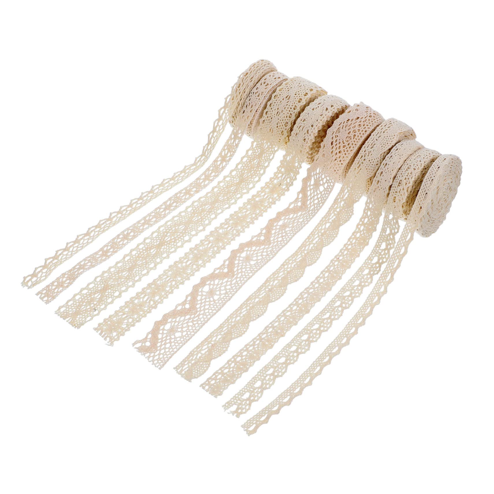 TEHAUX 18rollos Cinta De Encaje De Algodón Para Manualidades y Decoración De Eventos Diseños Mezcla Para Para Bodas Ropa y Cortinas