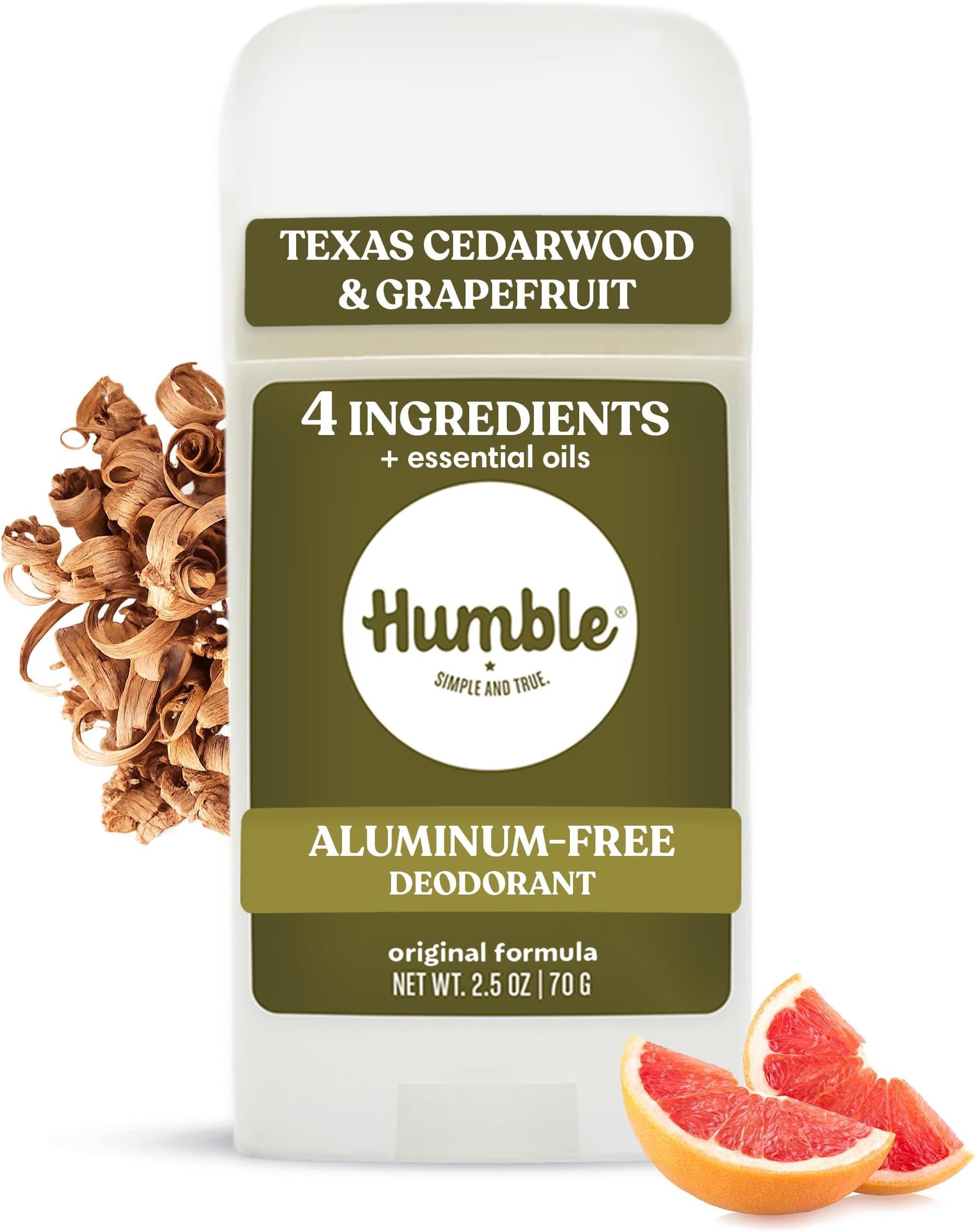 Humble All Natural Deodorant, Aluminum And Paraben Free, Cruelty Free Men And Women Deodorant Texas Cedarwood and Grapefruit 1-Pack