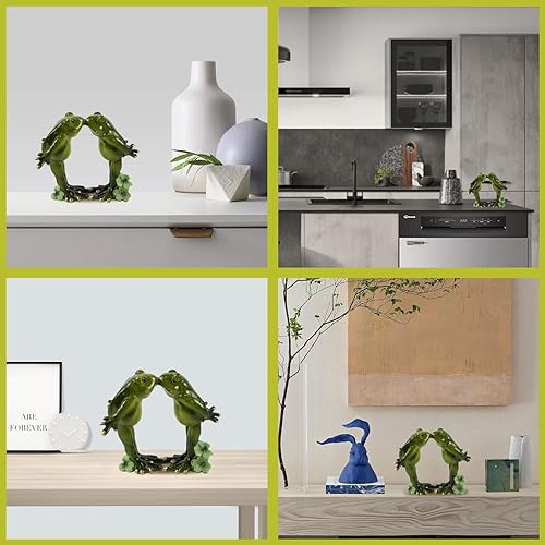 Miniatura 7 de SAISHUO Figura romántica de pareja de rana besando  1 juego de estatuas de ranas únicas de animales decoración de estante de mesa para el hogar,