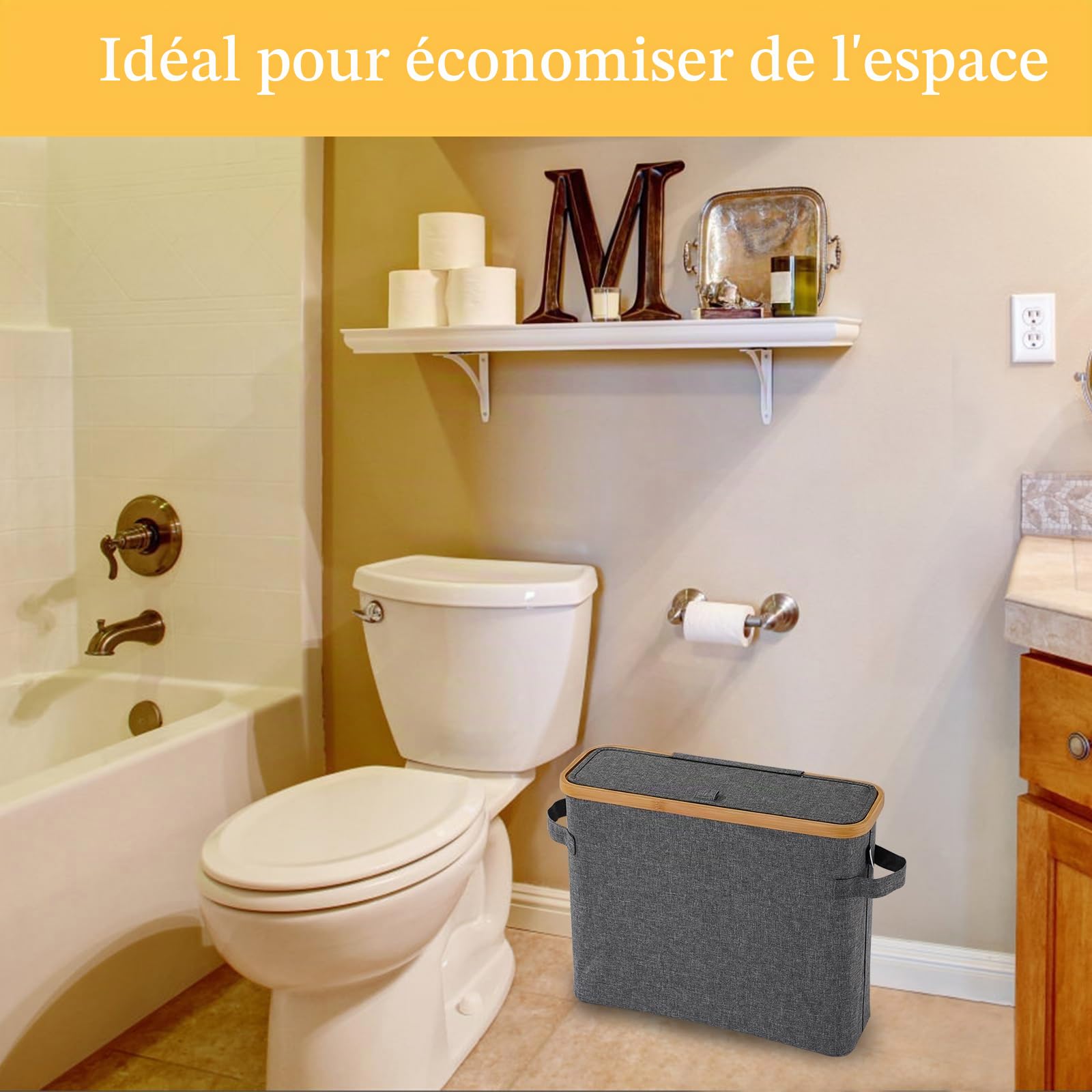 Support de rangement pour rouleau de papier toilette, panier de rangement pour rouleaux de papier toilette avec couvercle, organiseur autoportant pour armoire de salle de bain, boîte de rangement pour