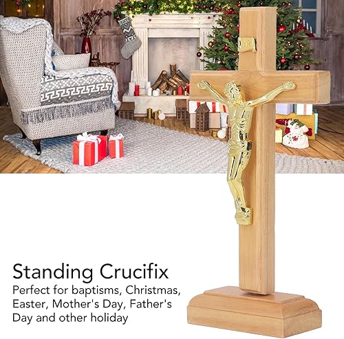 Miniatura 2 de AYNEFY Cruz católica, hecha a mano con crucifijo católico de madera con base extraíble, iglesias religiosas cristianas para oficina en casa