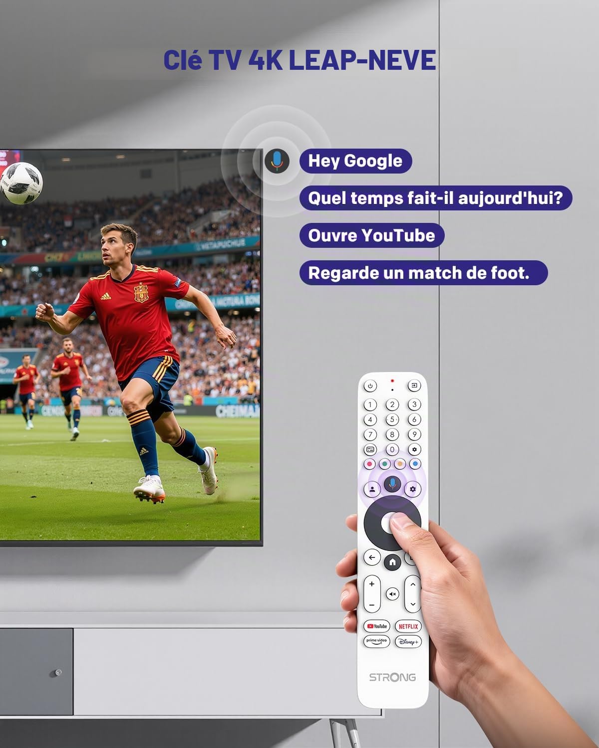 STRONG Leap-Neve 4K UHD Streaming Stick, Dolby Vision et Audio, HDR10+, 2 Go De RAM + 8 Go De Stockage Flash, WiFi 6, Android 12, Port Ethernet, HDMI 2.1 - Blanc