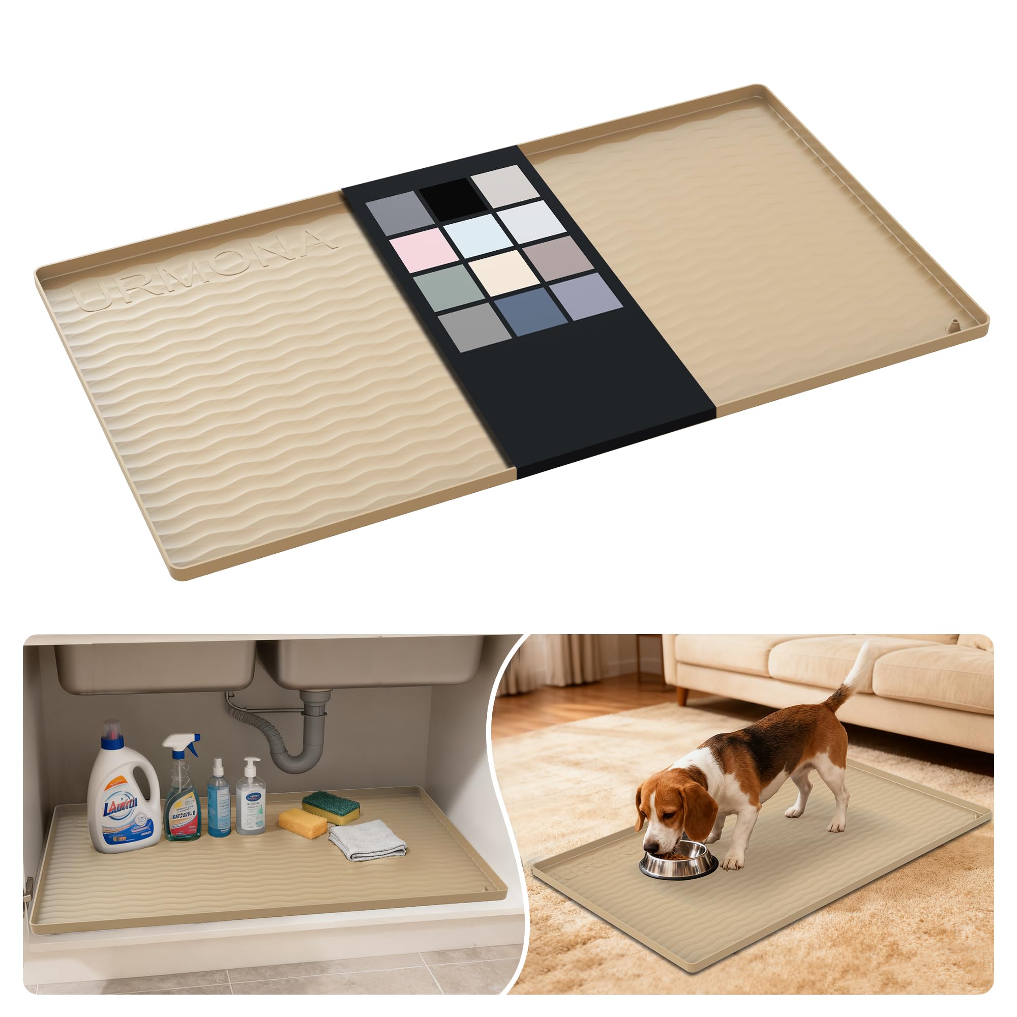 URMONA Waterproof Silicone Under Sink Mat, 34 x 19 in, Flexible Shelf Liner