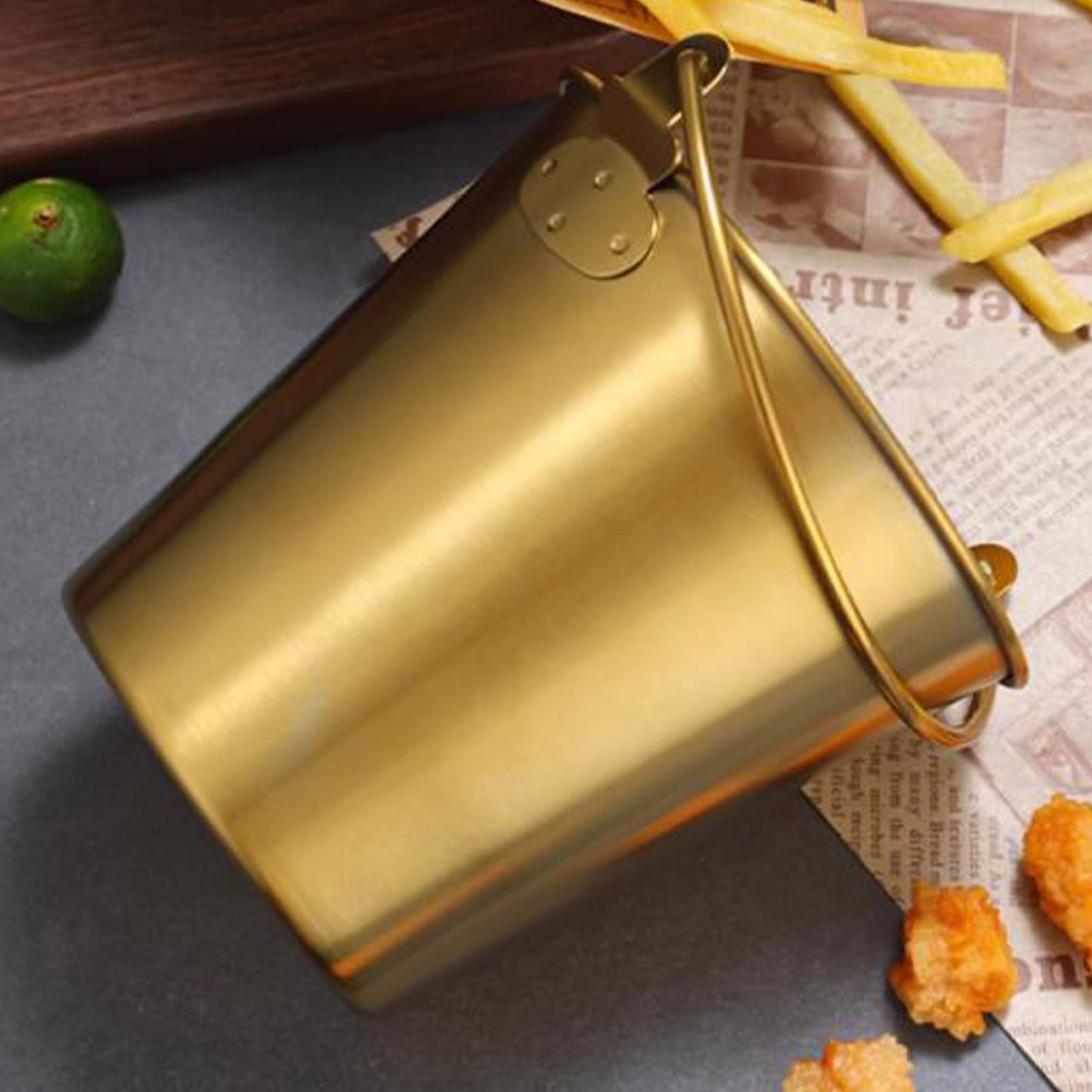 Cubo de hielo de acero inoxidable, enfriador de vino, cubos de champán, cubeta para bebidas con asas para cócteles, bares, fiestas al aire libre (dorado) 4