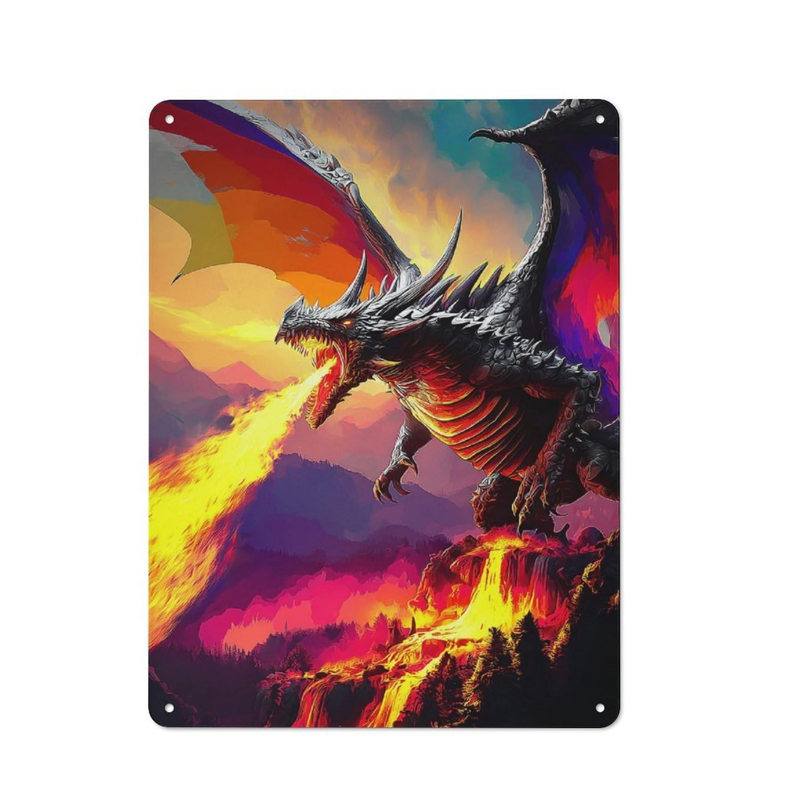 Junmoney Fiery Dragon's Breath Rustic Metal Sign 40X30cm For Café Or Restaurant, Suited To Café Owners And Decorators