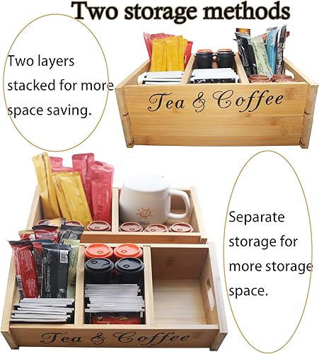 Miniatura 4 de Organizador de bolsas de té de 2 niveles para bolsas de té y café para bolsitas de té, organizador para armario, encimera, despensa, cocina, oficina