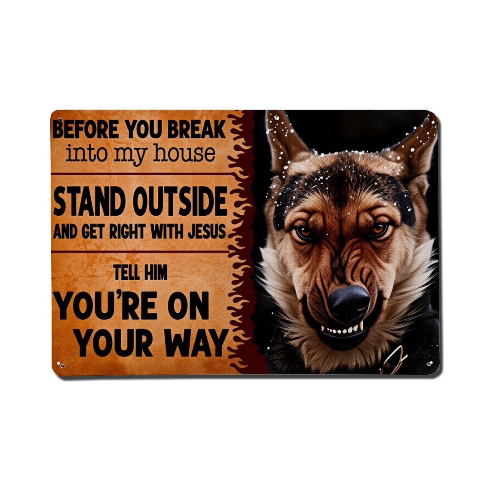 German Shepherd Dog Warning Sign Vintage Tin Sign Retro Metal Wall Decor Metal Poster, Home Bar Garage Farmhouse Cafe Wall Art Decoration 8x12Inches