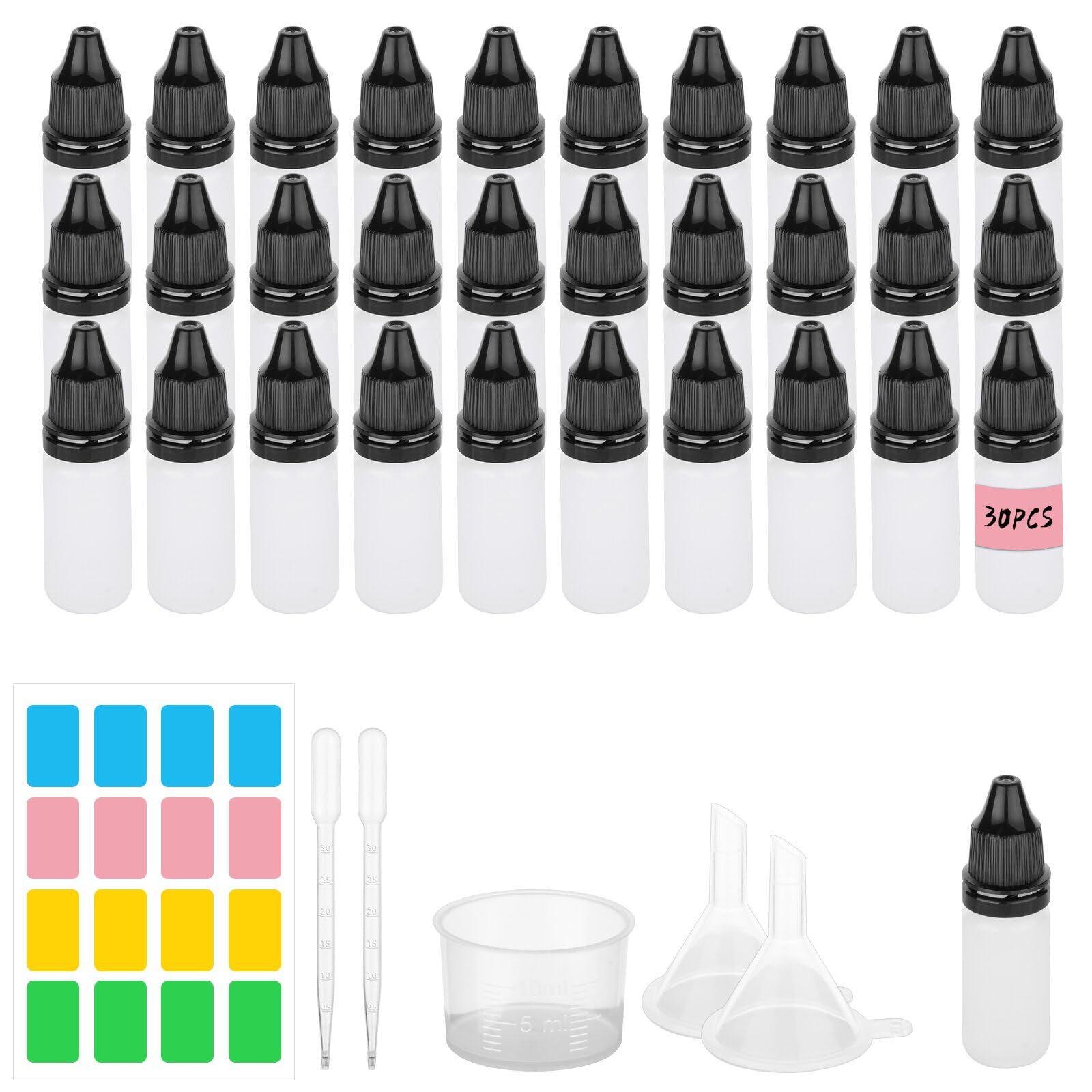 6 Bottiglie Contagocce Vetro Ambrato 30 Ml - Con Imbuti, Pipette Ed Etichette Per Oli Essenziali - Foto 3