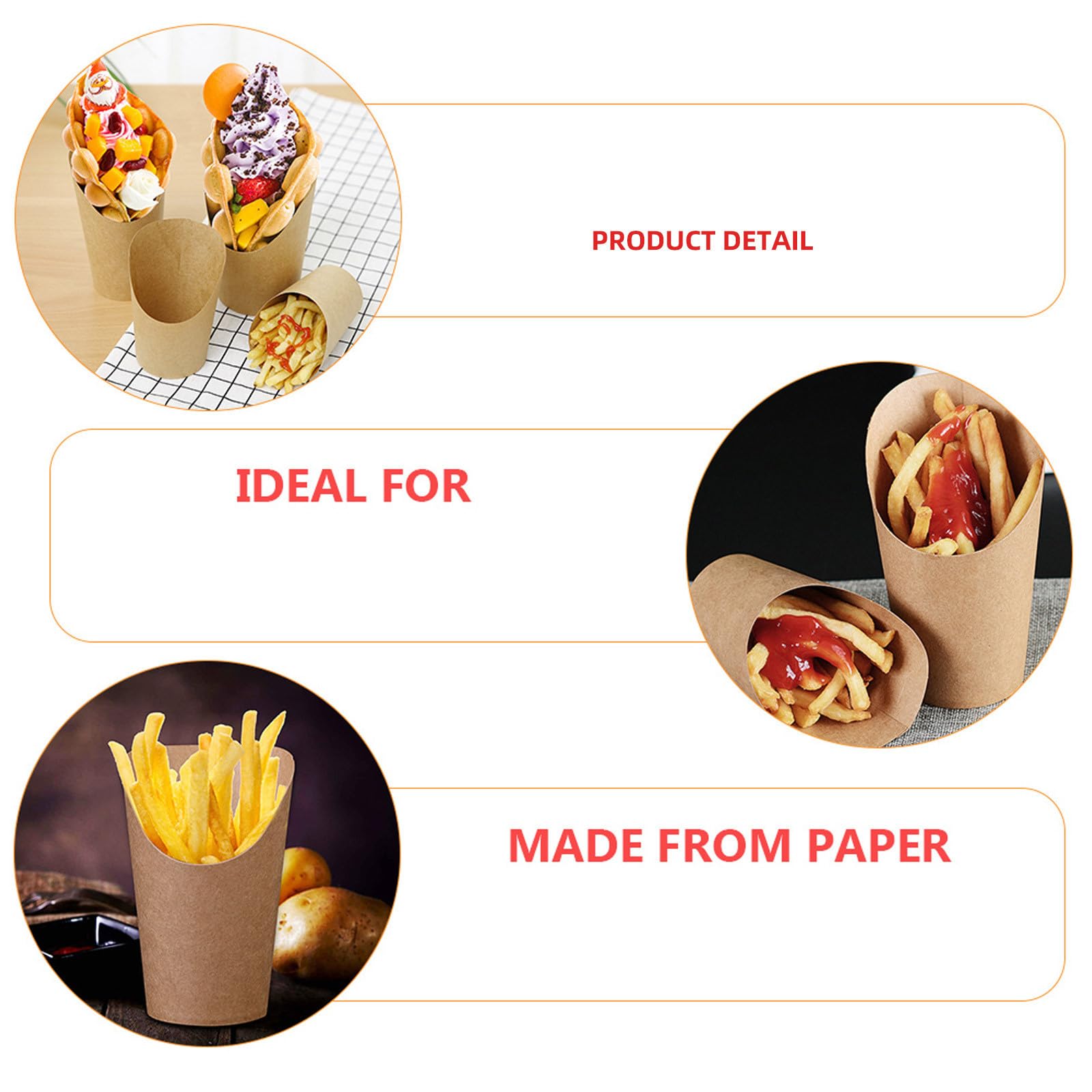 YARNOW 50pezzi Coni di Carta per Patatine Fritte Coni di Carta da Asporto Contenitori Snack Waffle Biodegradabili