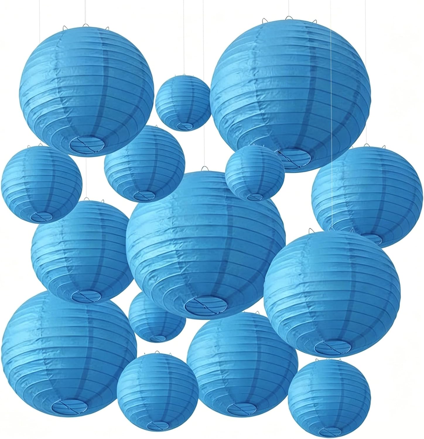15pcs Sky Blue Paper Lanterns Party Decorations for Wedding Birthday | Hanging Round Paper Lantern for Baby Shower Bridal Shower Party Home Classroom Decor