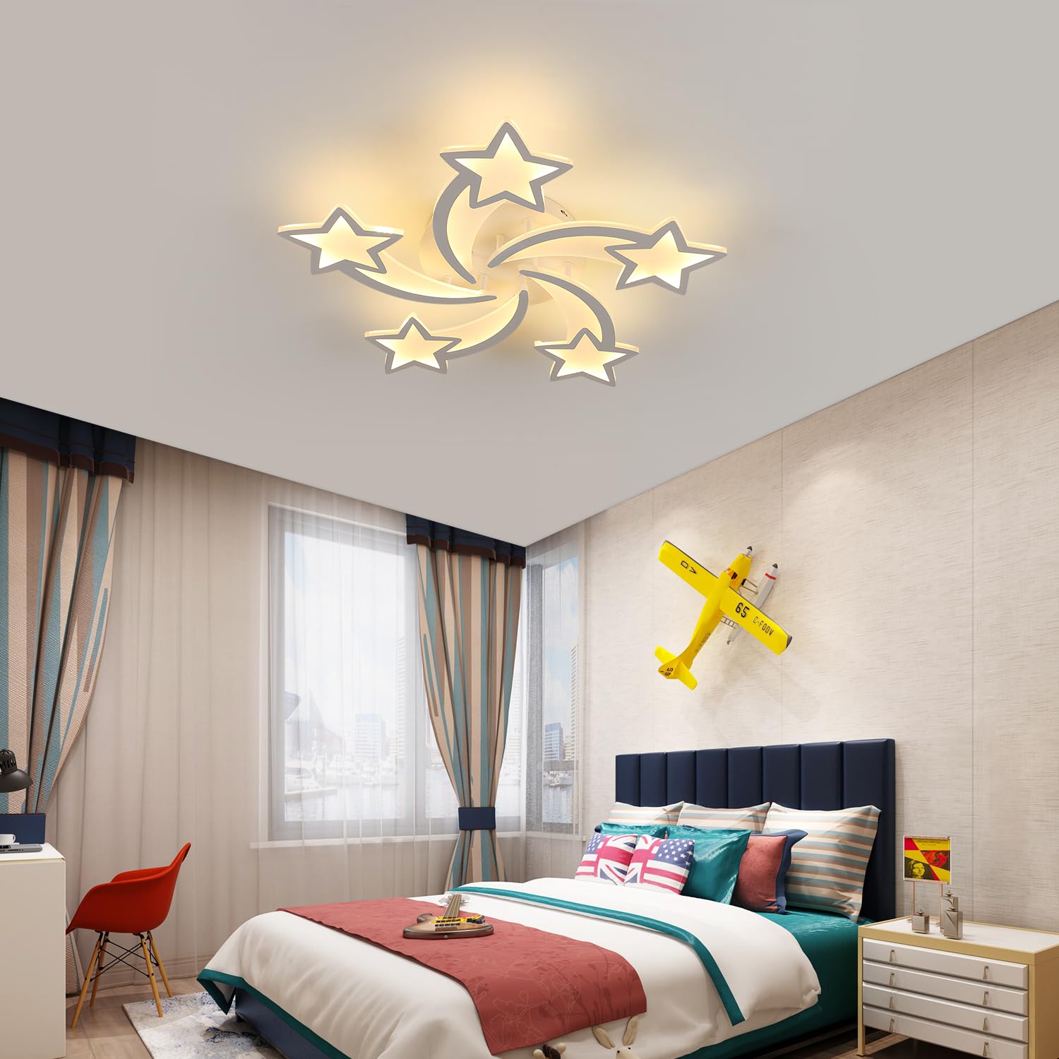 Comely LED Deckenleuchte, 50W 6200LM Moderne Deckenlampe Dimmbar mit Fernbedienung 3000K-6500K, Stern Deckenleuchte Kinderzimmer Lampe Decke für Wohnzimmer Schlafzimmer Küche (Weiß, Dia 65 CM) | Mit Fernbedienung, 3000K-6500K, Moderne Große Deckenleuchte