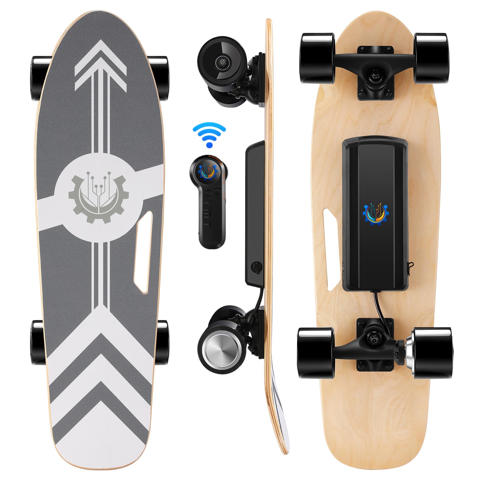 Caroma Electric Skateboards with Wireless Remote Control, Max 12.4 MPH and 8 Miles Range, Electric Skateboards for Adults and Beginners, Christmas Ideal Gifts for Kids