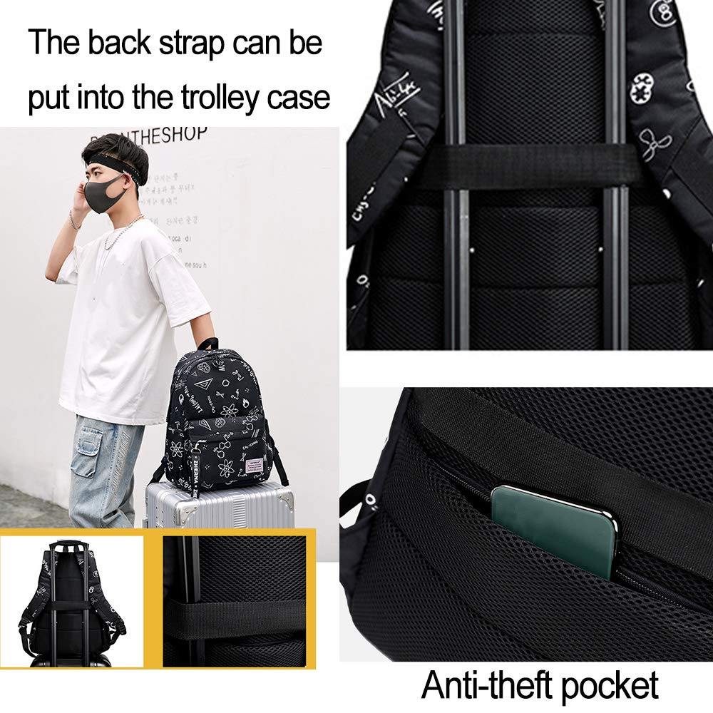 Mochila escolar Mochila para niñas Niños Adolescentes, primarios/secundarios/universitarios Estudiantes Satchel Book nylon impermeable Bolsa ligera para computadora portátil (black)