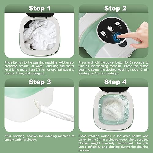 Miniatura 3 de Mini lavadora portátil  Lavadora plegable de 12 litros con 3 modos y desinfección de luz azul  Ideal para ropa de bebé, ropa interior y calcetines