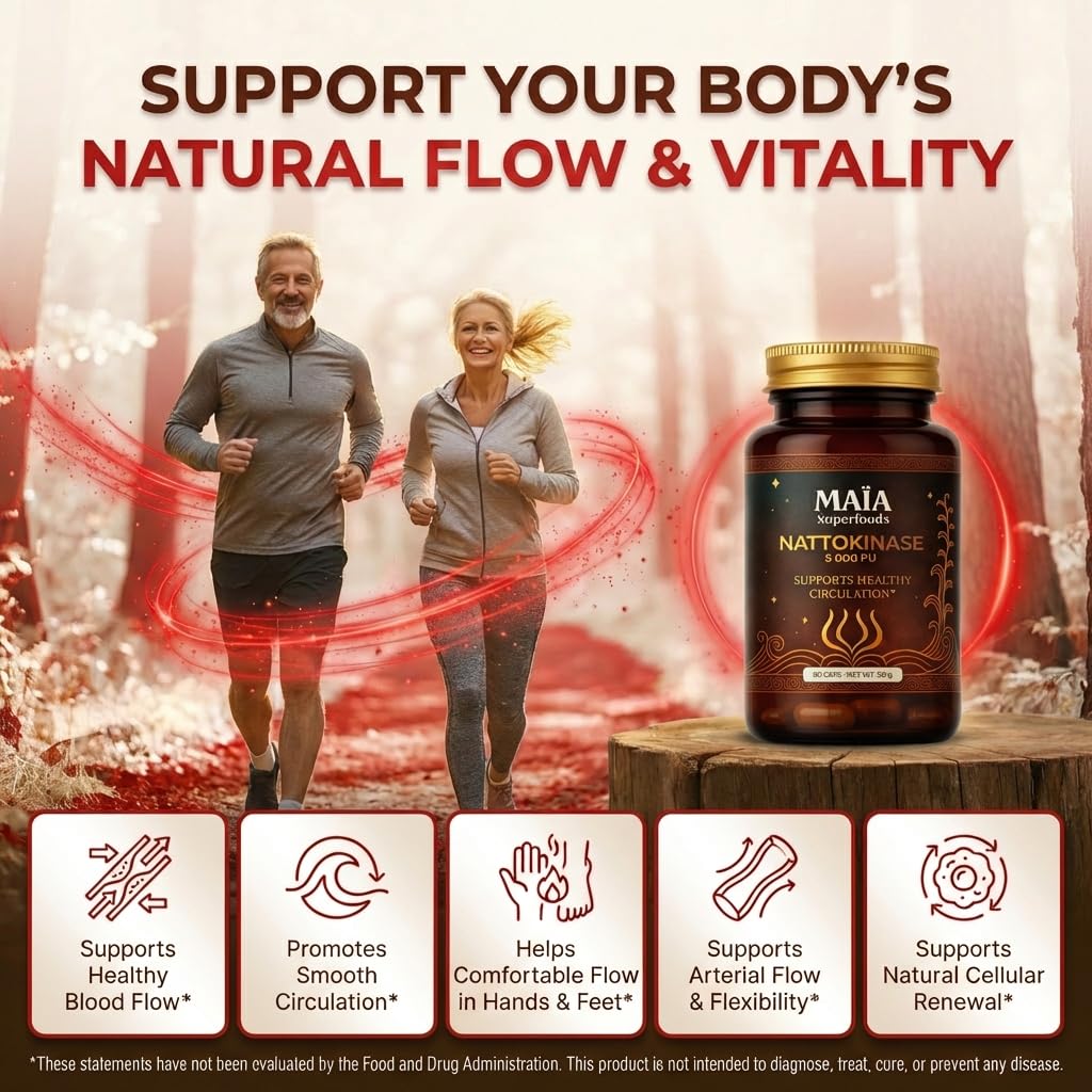 Maia Nattokinase | 5000 FU | Supports Arterial Cleanliness, Nitric Oxide, Cardiovascular Wellness | Fermented Soybean Enzyme Supplement