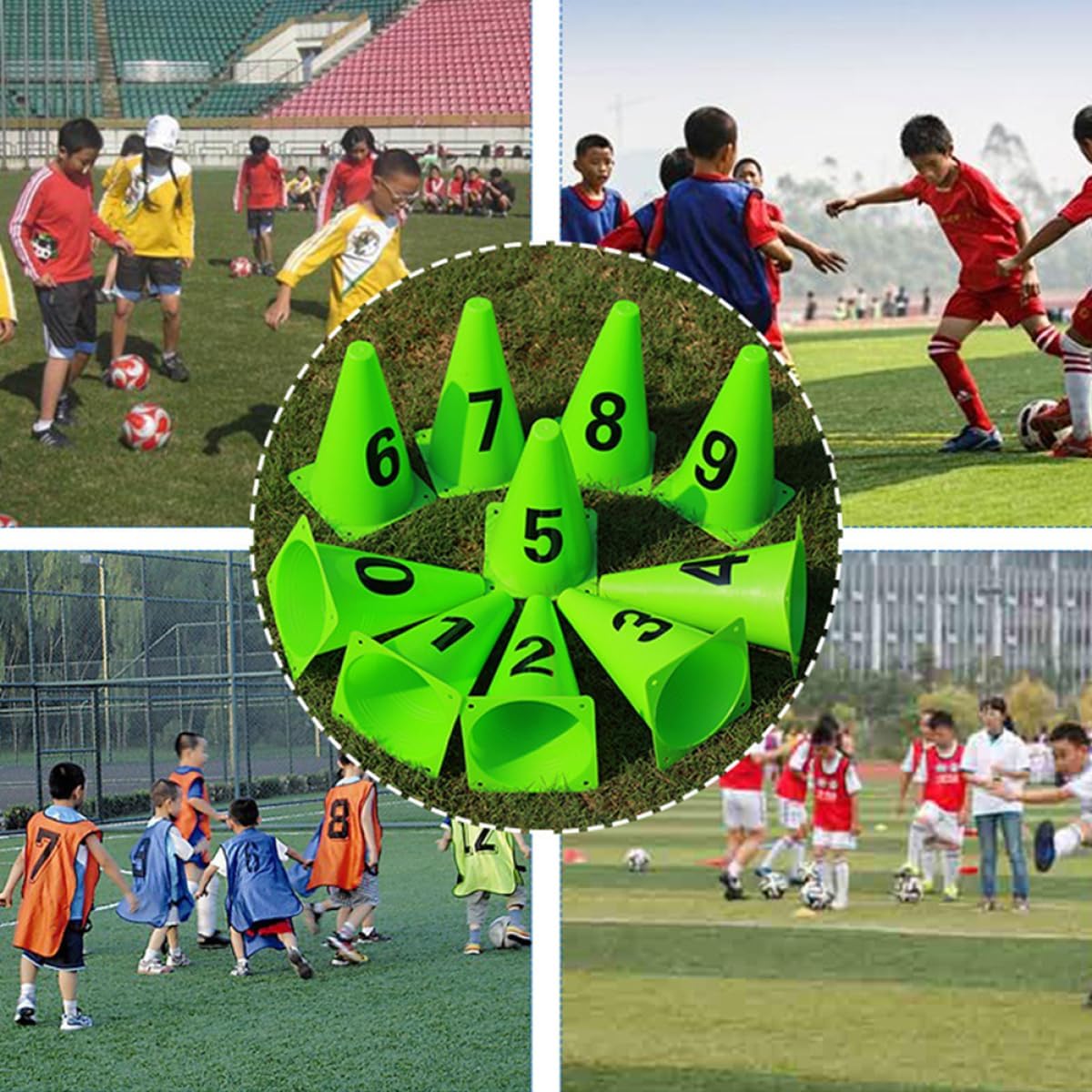 Healifty Football Training Sign Barrels 0-9 Numbered Waterproof Soccer Training Cones Markers 23cm Set for Field Drills and Agility Practice Random Color