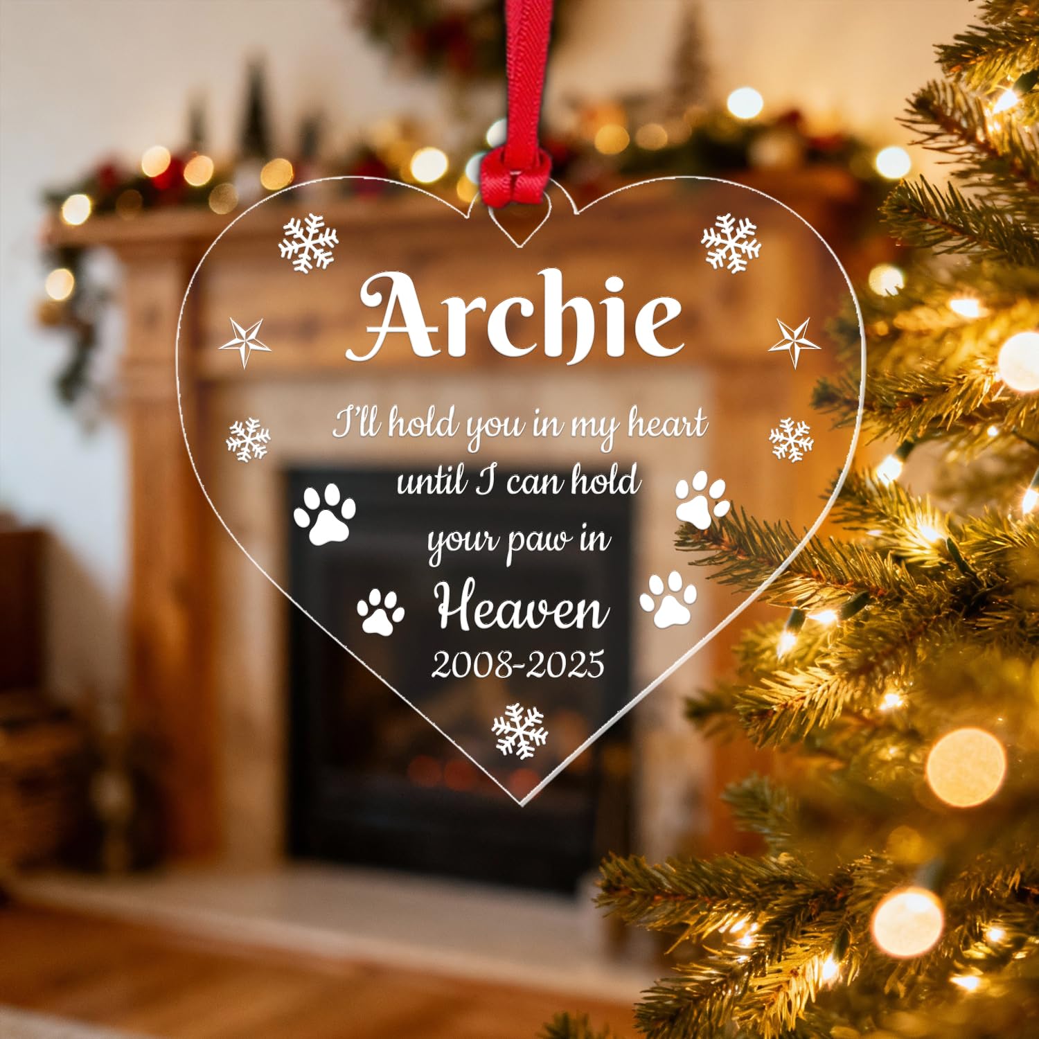 Personalised Pet Memory Christmas Bauble Dog Cat Memorial Paw Xmas Hanging Tree Decor