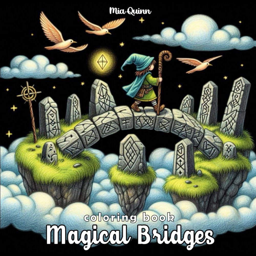 Magical Bridges Coloring Book: 50 Whimsical Grayscale Scenes of Fantasy Bridges, Glowing Skies, and Mystical Landscapes to Color and Escape Into