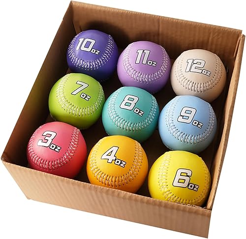Miniatura 2 de Juego de 9 pelotas de béisbol con peso de cuero, bolas de loy de 3 a 12 onzas para lanzargolpearlanzarbatear, pelotas de béisbol de práctica para