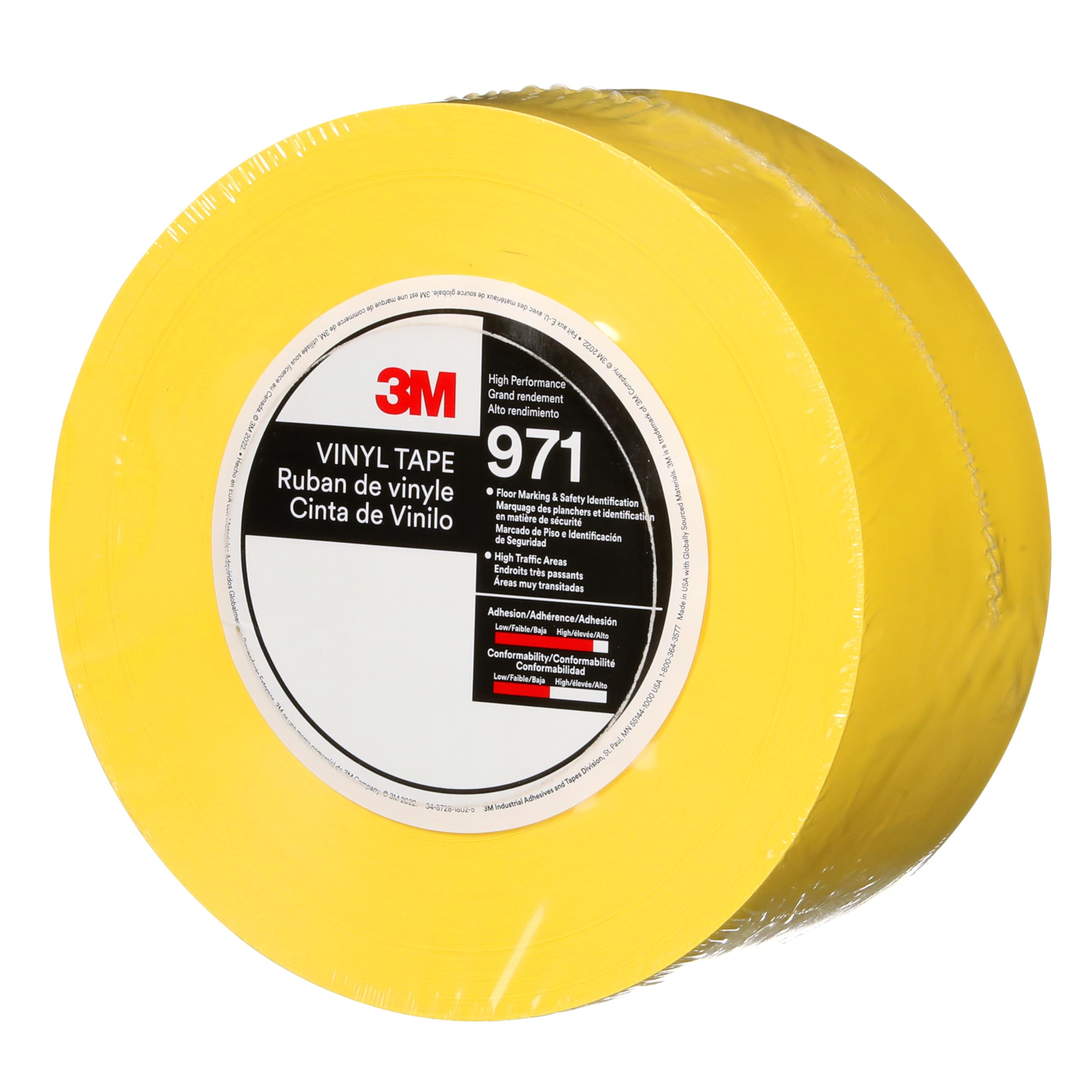 3M Trwała taśma do oznaczania podłoża 971, żółta, 76,2 mm x 32,9 m, 0,43 mm, pakowana pojedynczo do wygodnego wyjmowania