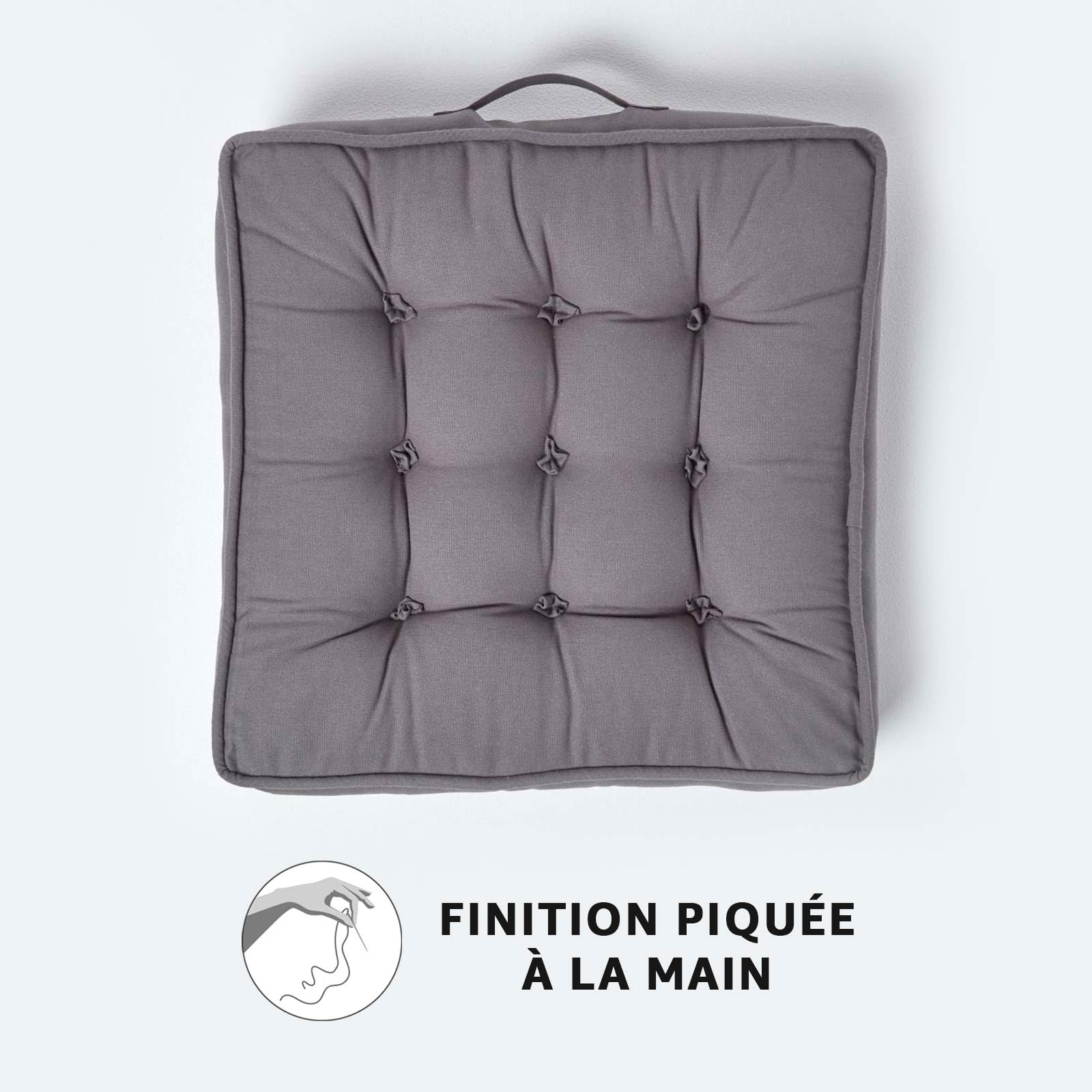 HOMESCAPES Coussin d'assise rehausseur en Coton carré 50 x 50 cm - Gris Ardoise