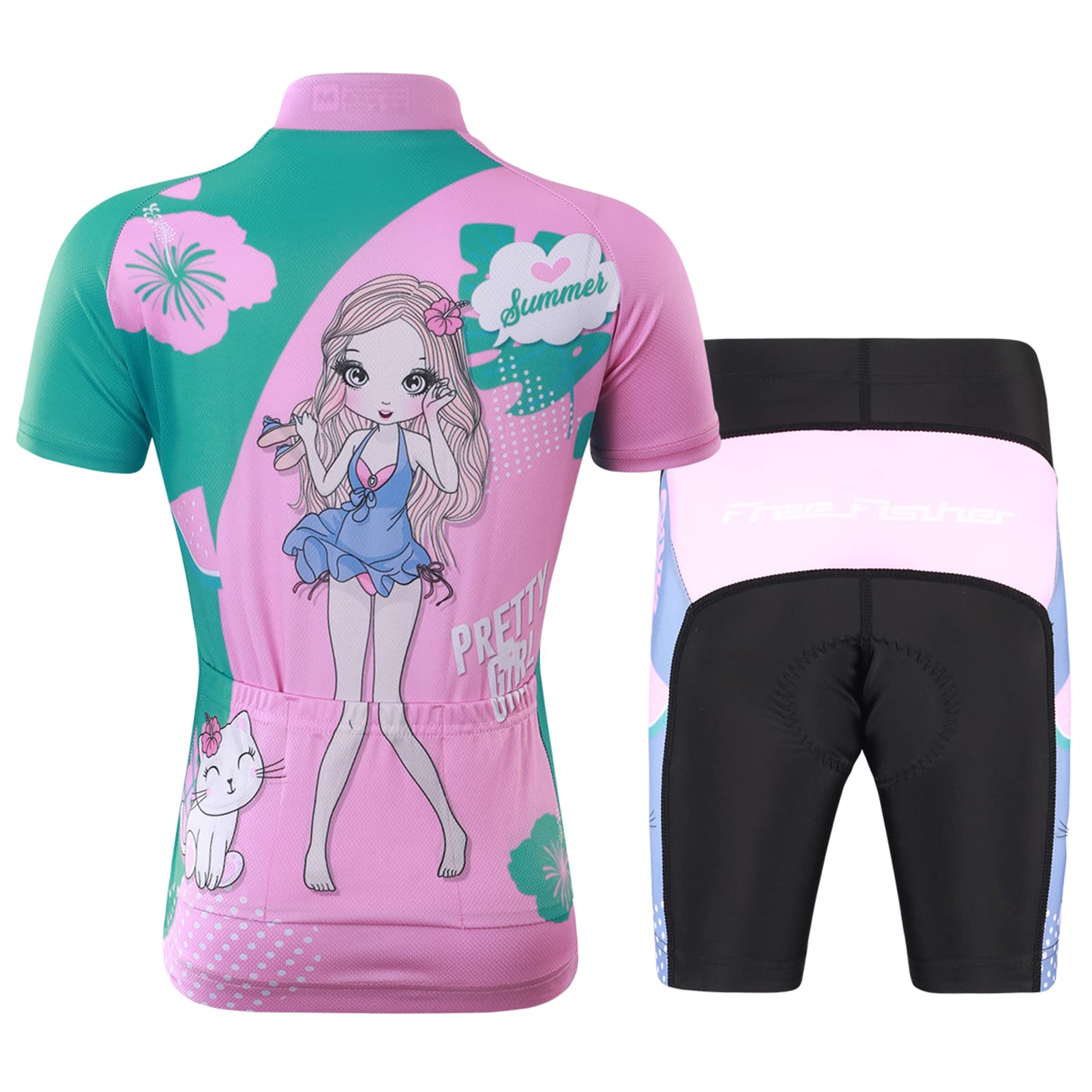 Maillot de ciclismo para niños y niñas, con acolchado para el asiento, manga corta, trajes de ciclismo