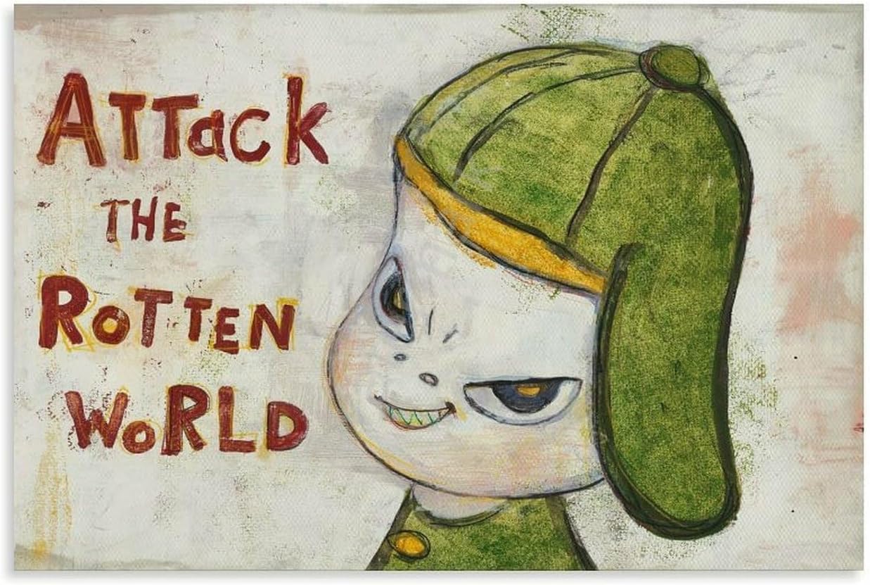 ZZYGGN GMGSW Attack The Rotten World by Yoshitomos Nara Canvas Poster Cartton Wall Art Painting Yoshitomos Nara Prints for Bedroom Picture Decor 40x50cm Frameless