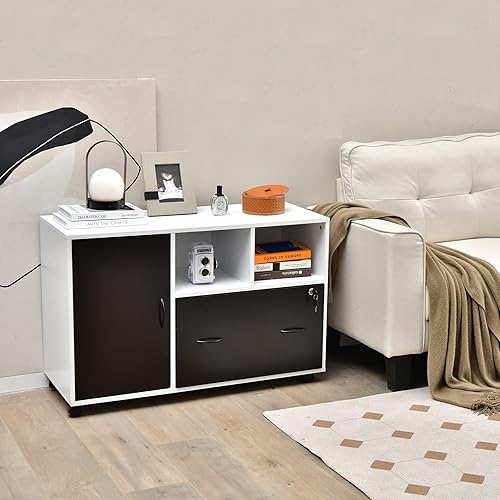 Miniatura 9 de SILKYDRY Archivador lateral con cerradura, archivador para archivos de tamaño legalcartaA4, soporte de impresora de 40 pulgadas con estantes de