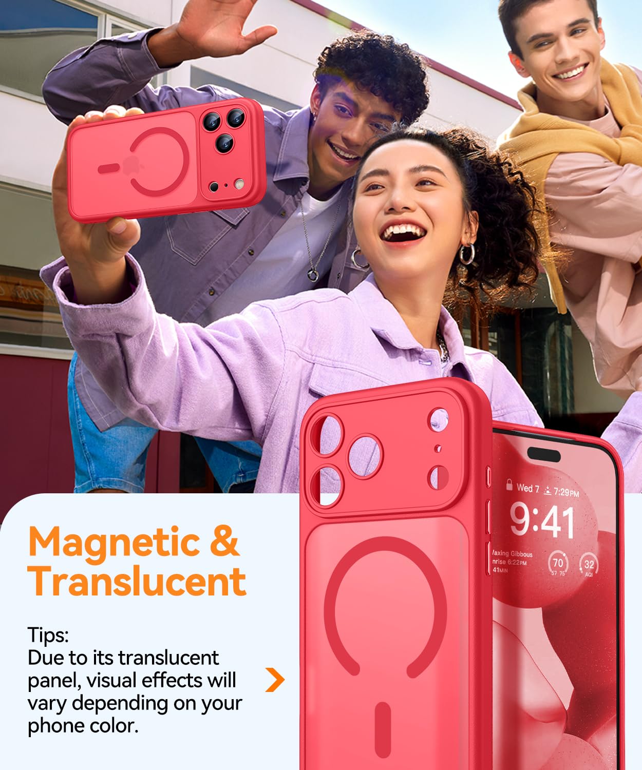 CANSHN Cover Magnetica per iPhone 17 Pro Max(6,9 Pollici), Compatibile con MagSafe, [Protezione Completa Della Fotocamera], Custodia Traslucida Opaca Protettiva Sottile Antiurto,Rosso