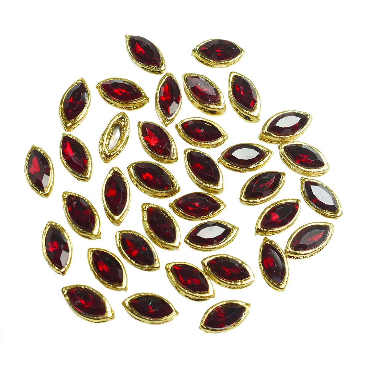 Embroiderymaterial Flat Back Ruby Red Kundan Rhinestones in Raised Setting in Marquise Eye Shape for Jewelry Making & Embellishment-6 * 10MM-25 Pieces-image-47