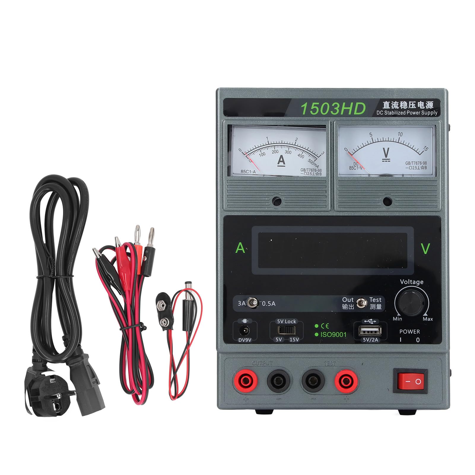 Fuente de Alimentación CC Variable 15V 3A Puerto de Carga Independiente Pantalla LED Grande Fuente de Alimentación Ajustable Multifuncional para Mantenimiento Electrónico