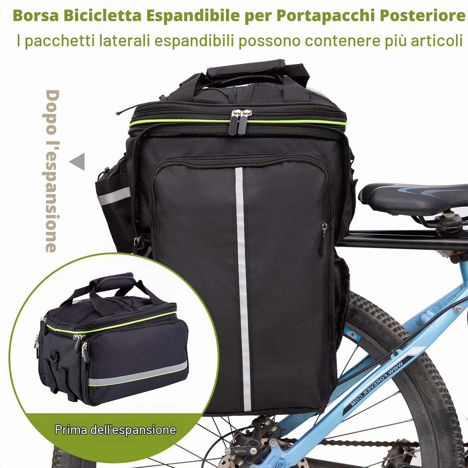 UBORSE Borsa Posteriore Cremagliera per Bicicletta, borsa bici Borsa Bagagli per Bici Portapacchi Scalabile Grande Capacità, Borsa da Viaggio Multifunzionale Riflettenti con Manico e Tracolla (nero-1)