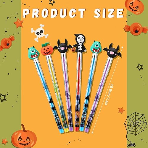 Miniatura 2 de Qilery 96 lápices de Halloween a granel con borrador superior, lápices apilables para niños, calabaza, murciélago, fantasma, monstruo, papelería de