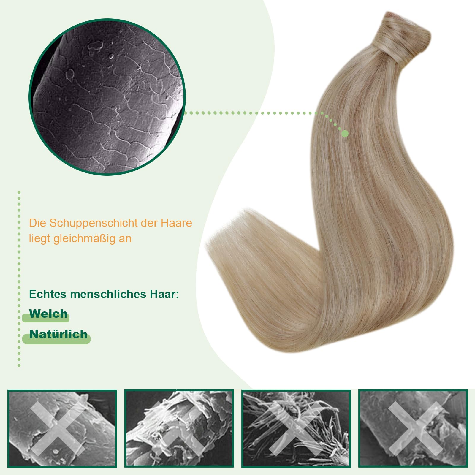 Easyouth Zopf Echthaar Extensions Blond Pferdeschwanz Extensions Echthaar Golden Blonde Highlight Mittelblond 30 cm 70g Zopf Extension Haarverlängerungen Glatt #16P22