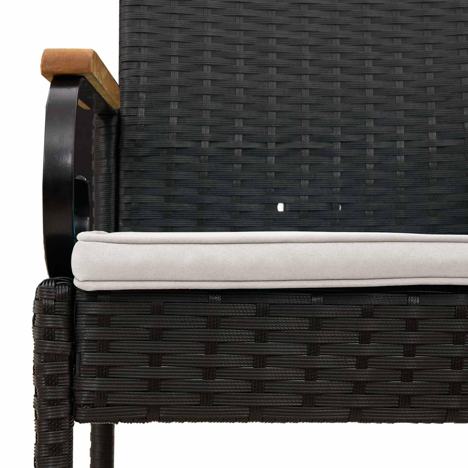 Générique Krzesła ogrodowe Poly Rattan 2 szt. z poduszką | Rama stalowa malowana proszkowo, podłokietniki z drewna akacjowego, zdejmowane poszewki na poduszki na patio