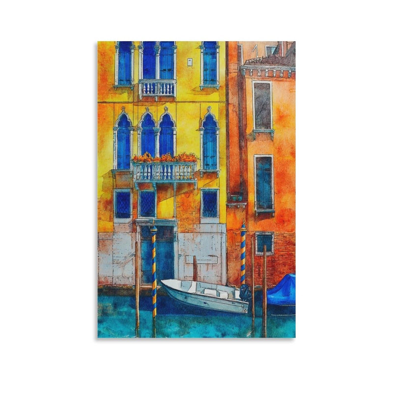 Lcynnh Unframe-Style Venice 08X12inch(20X30cm) Vintage Travel Poster Watercolor Canvas Art