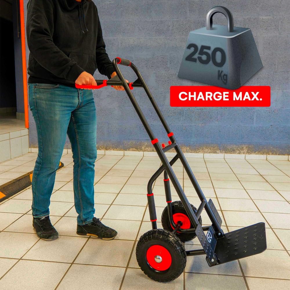 Diable pliant roues increvables - 250kg - Acier renforcé - Poignées ergonomiques - Plateau rabattable - Manutention déménagement