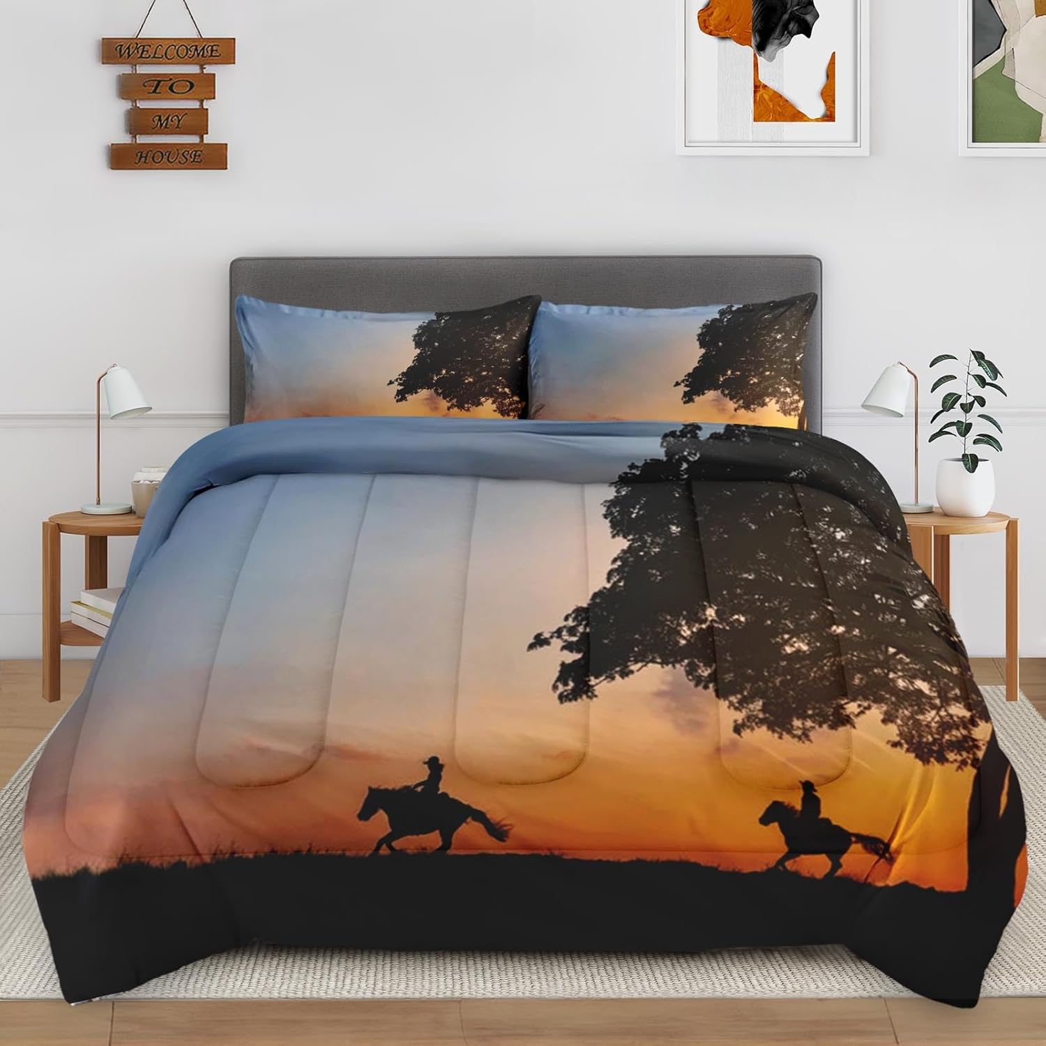 Cuzutime King Size Comforter Set with 2 Pillowcases, Cowboy