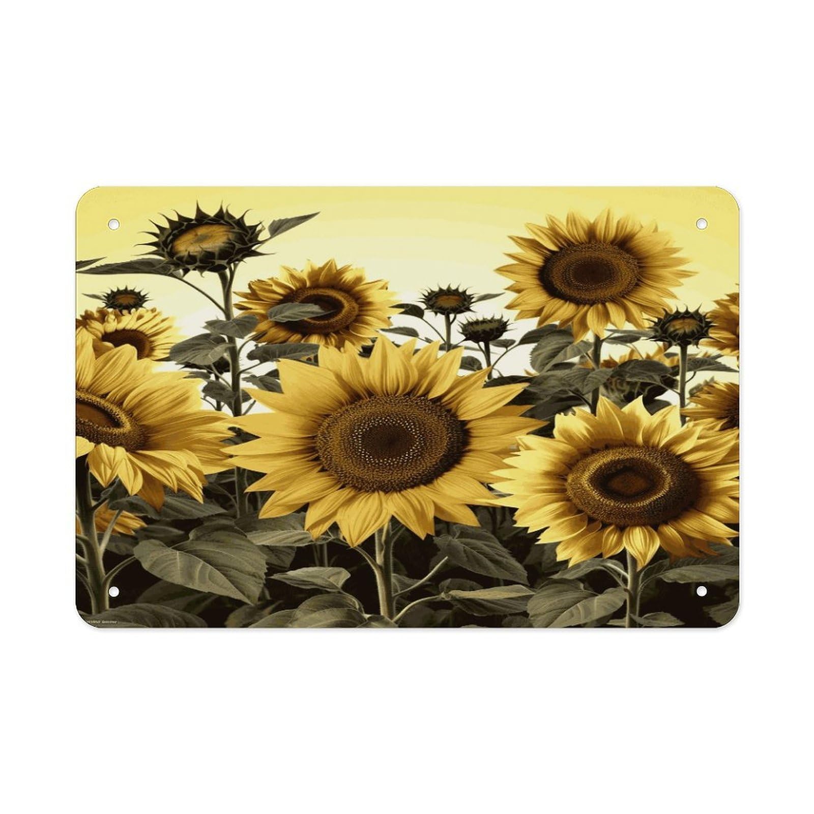 LDGSUPH Yellow Sunflower Floral Metal Tin Sign Wall Art Prints Folded Edge Iron Sheet Painting with Holes for Wall Prints Decorative Picture Metal Signboard Decor Painting Wall Decor