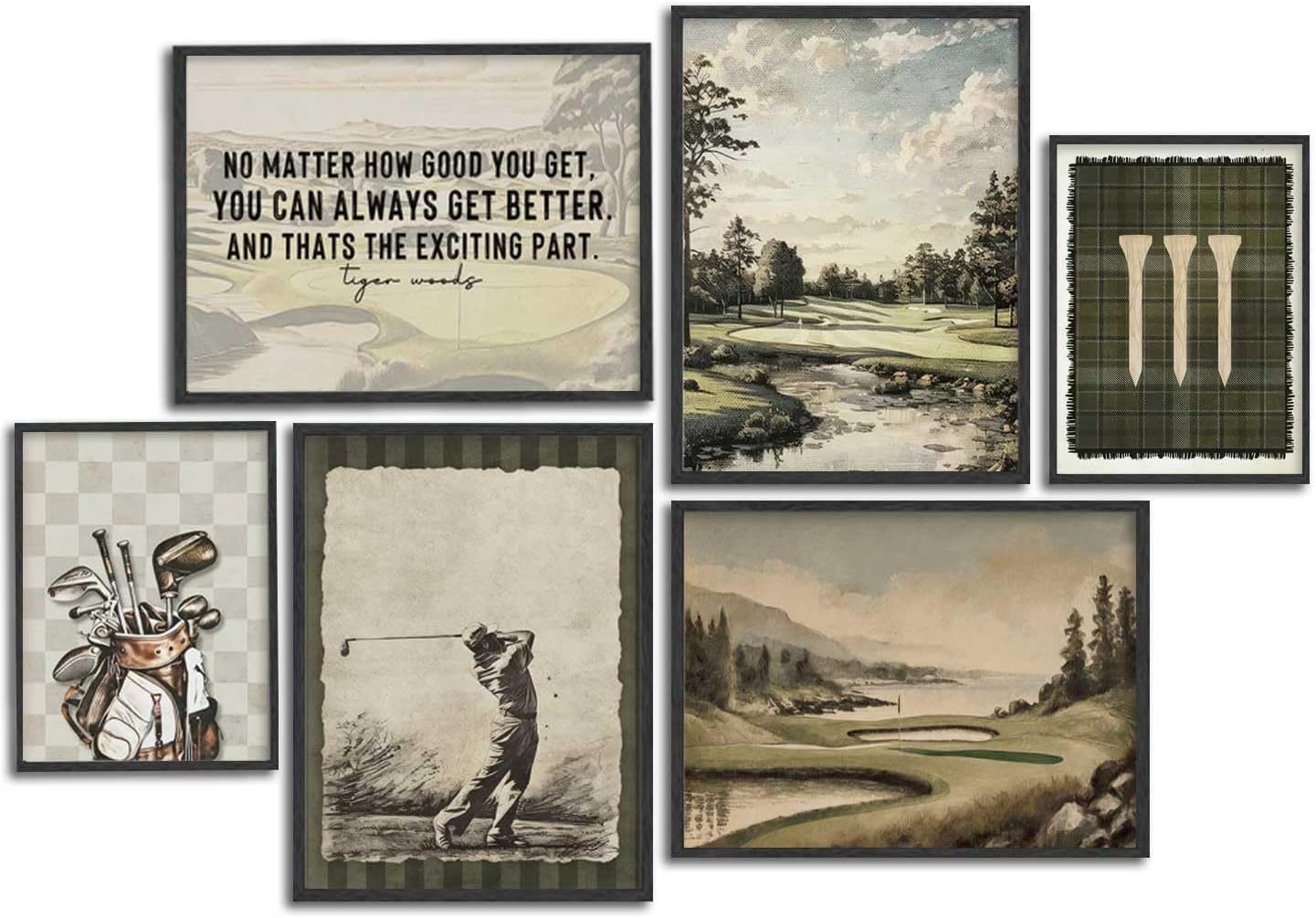 Amazon.com: WWN Vintage Golf Canvas Wall Art Set of 6 Man Cave Golfer Picture Wall Decor Golf ...