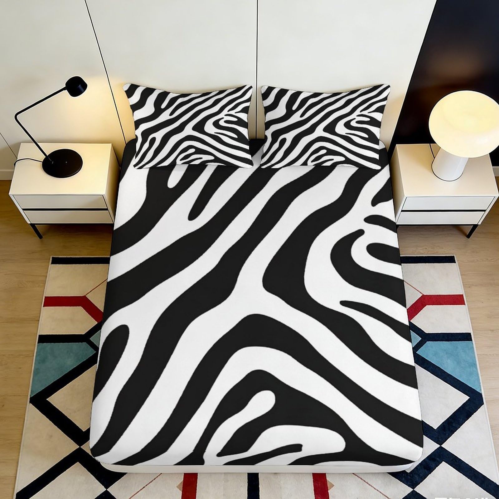 3D Printed Zebra Pattern Fitted Sheet Microfiber Non-Slip Deep Pocket Zebra Mattress Fitted Cover for Bedroom Home 140x200x25cm
