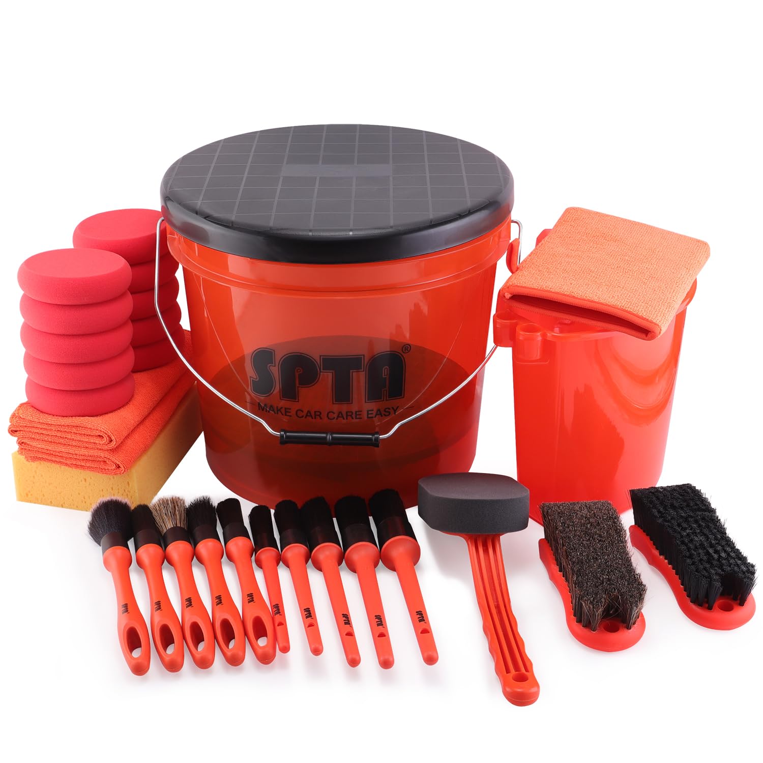 SPTA 29Pcs Car Wash Bucket Set, 15L Scratch Free Detailing Bucket with Car Wash Filter, Wash Mitt Sponge Towels Tire Detailing Brush Set, Exterior Interior Car Detailing Set, Complete Car Care Tools
