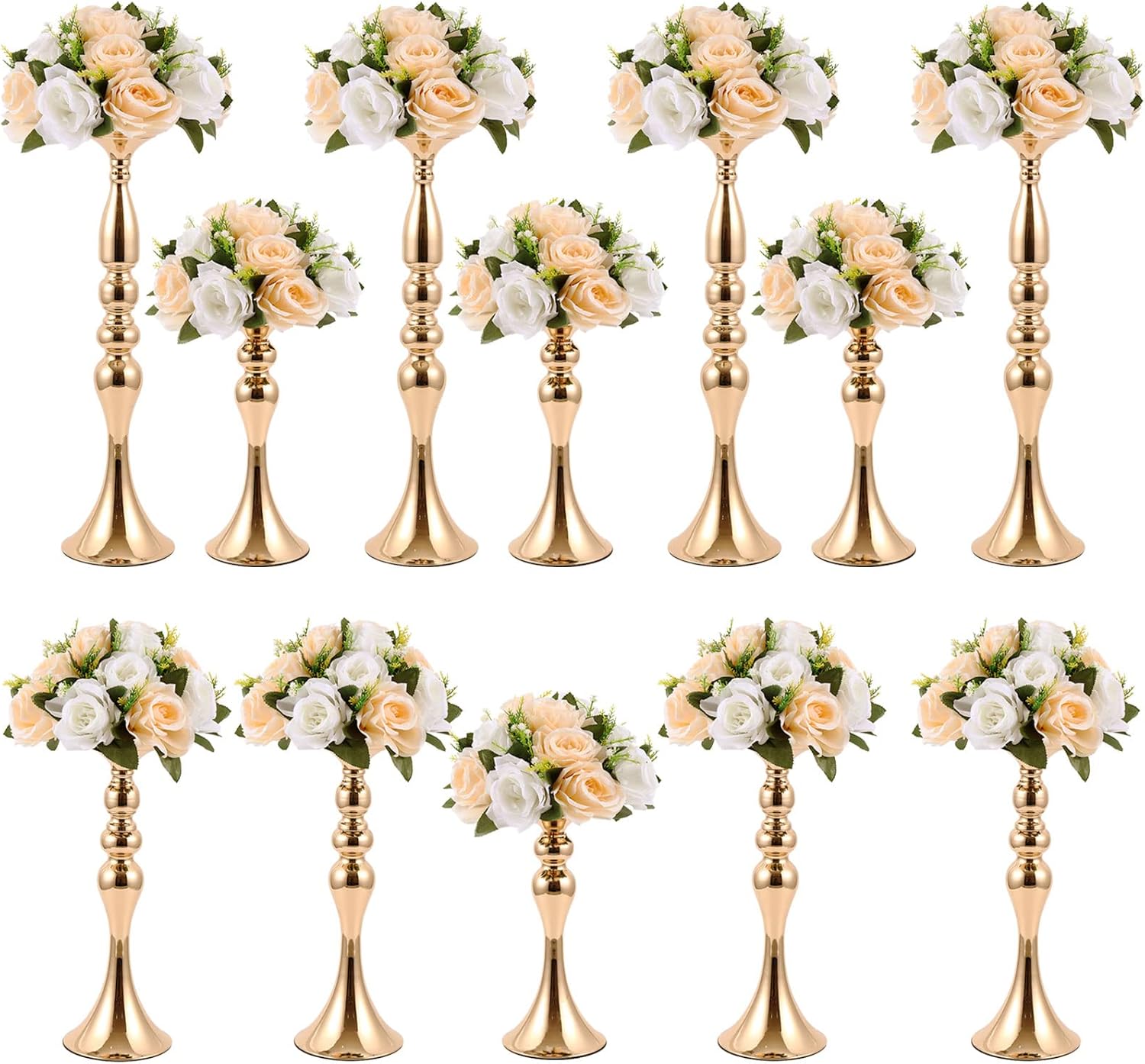 12 Pcs Gold Metal Flower Wedding Centerpieces Stand for Table Tall Versatile Arrangement Flower Vase Stand Pillar Holder for Party Wedding Reception Dinner Table(3 Sizes)