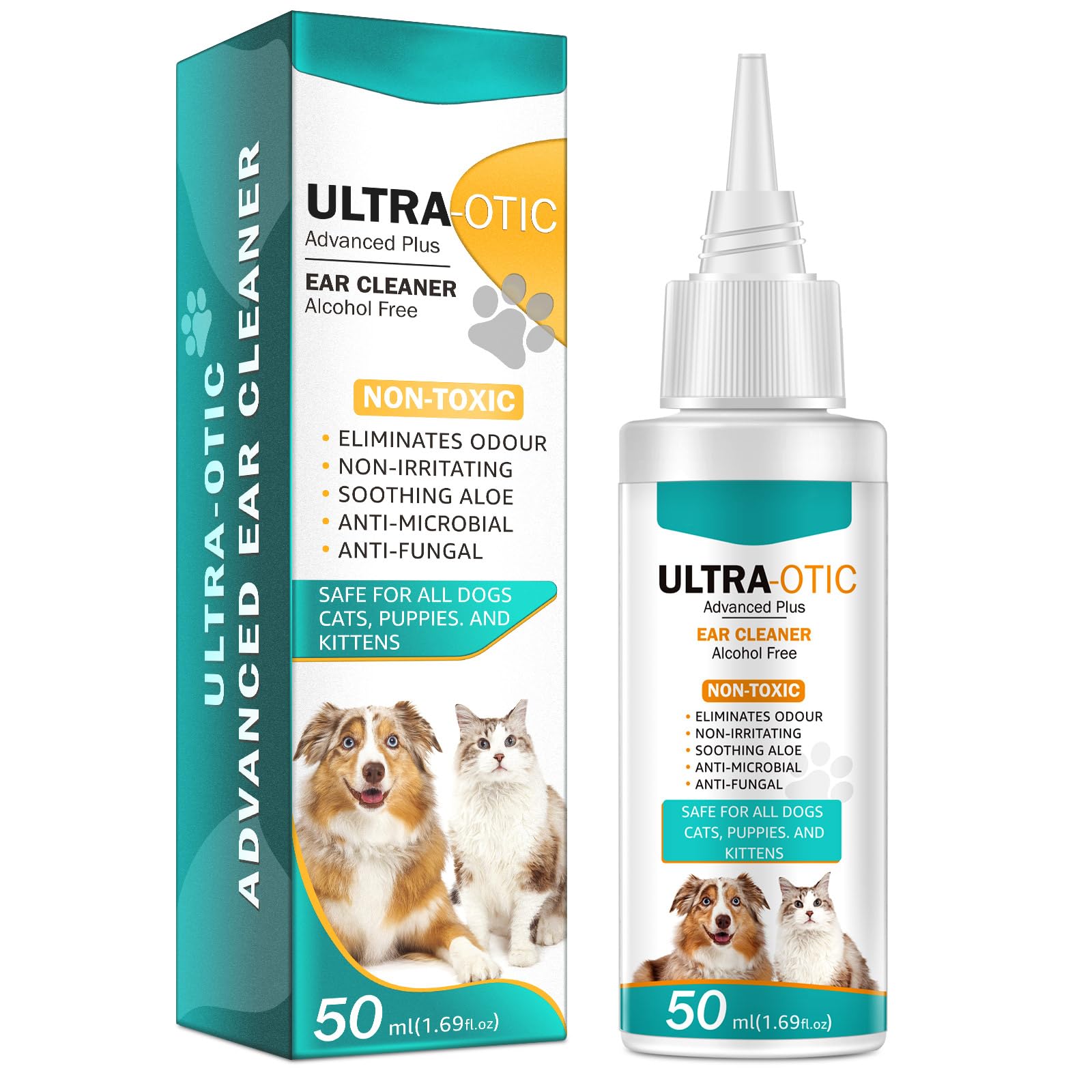 Dog Ear Cleaner Solution, Dog Ear Drops for Infection Antibiotics, Ear Mite Treatment for Dogs and Cats, Dog Ear Infection Treatment, Antibiotic Ear Drops for Dogs, Relieves Itch, Odour & Wax, 50ml
