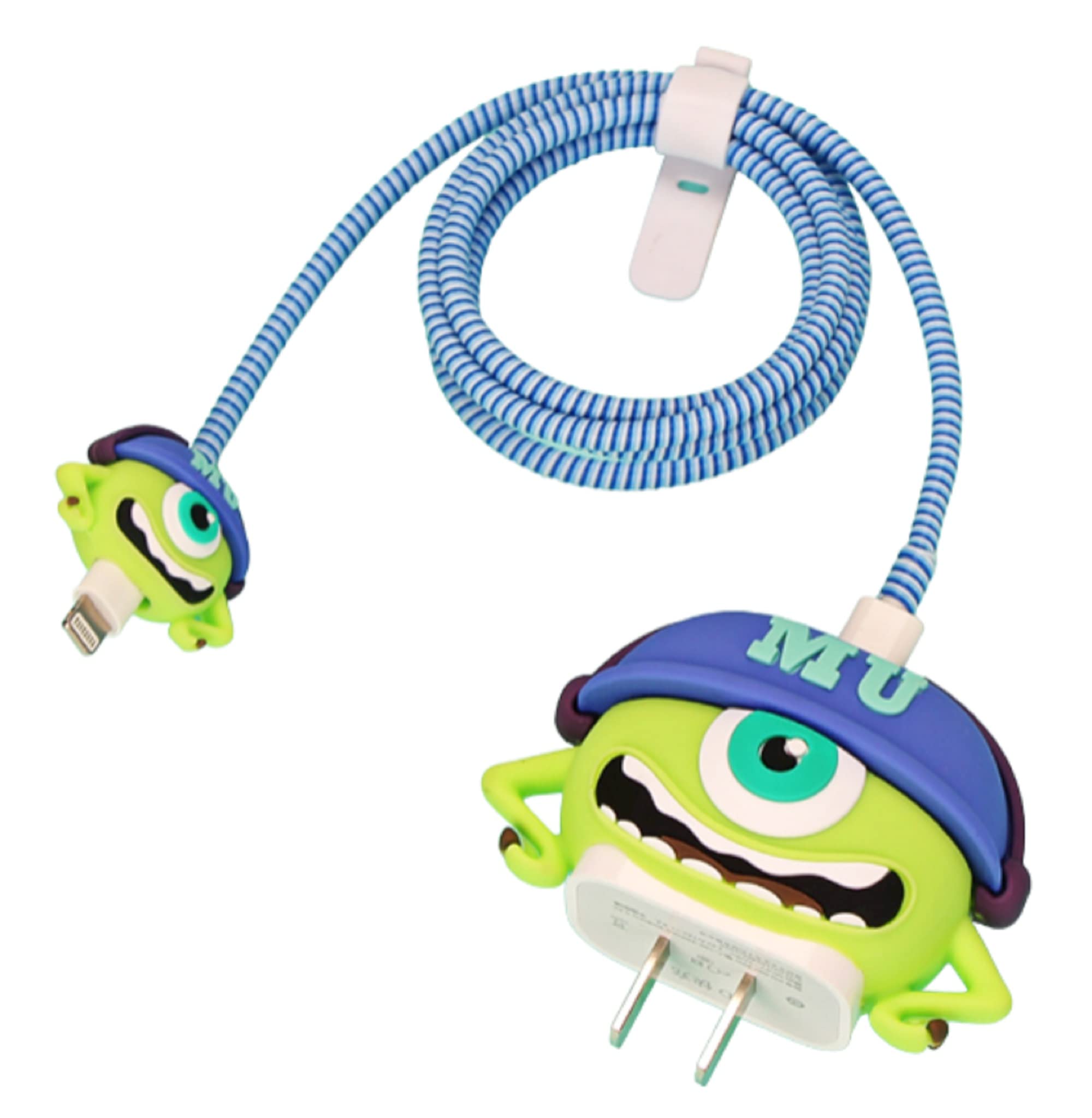 AUGEN Cartoon 3D Design Protective Case for 20W iPhone USB-C Power Adapter Charger,Cute Cartoon Lightning Data Cable Case for iPhone Charger (Monsters University,Pack of 1) Multi-Coloured