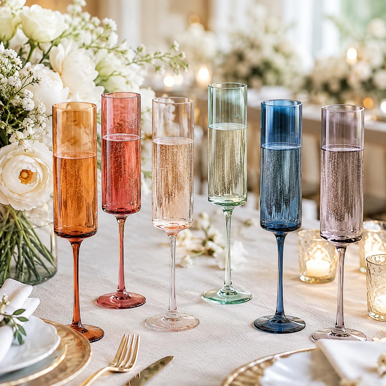 Khen Farbige Champagnerflötengläser mit Stiel, 170 ml, Art-Deco-Martini- Gläser mit Stiel, gedeckte Vintage-Gläser für Champagner, Cocktail, Margarita, Hochzeitsglas, Geschenkidee, gedeckte Küche, Haushalt & Wohnen
